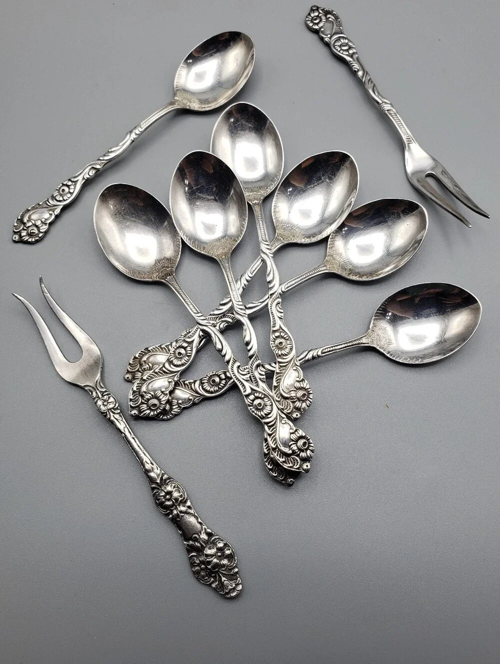Nils-Johan Vintage Silverplate Demitasse Flatware - Floral Scroll Design 9 Piece